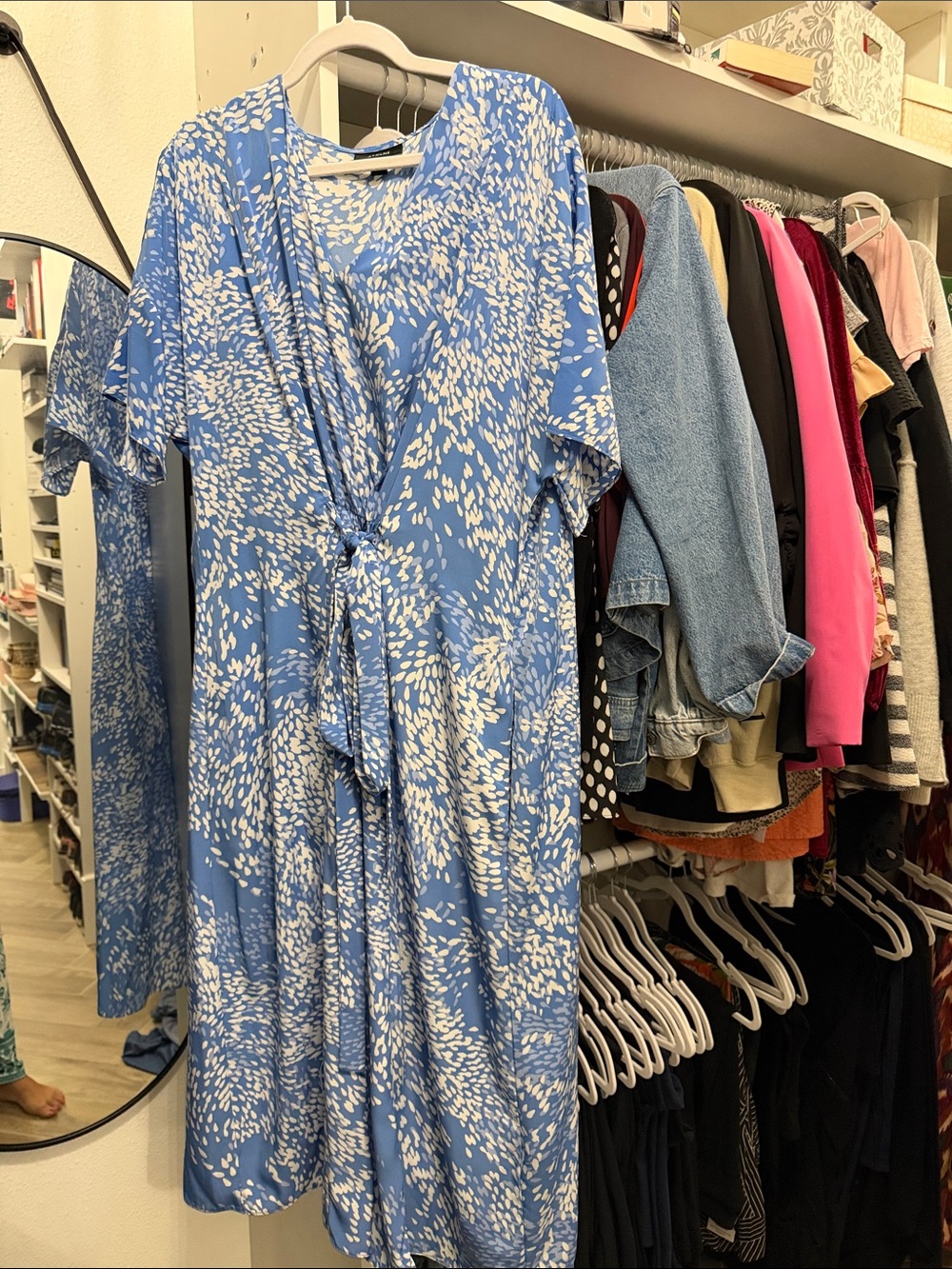 Alfani Blue and White Printed Tie-Front Midi Dress